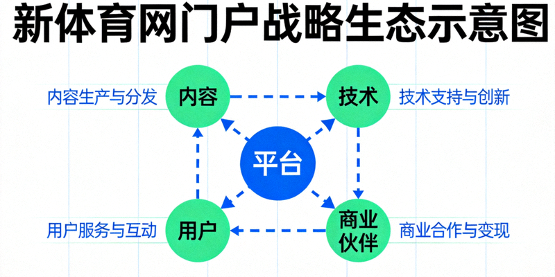 新体育网门户战略生态示意图 - 展示平台连接内容、技术、用户与商业伙伴的网络关系